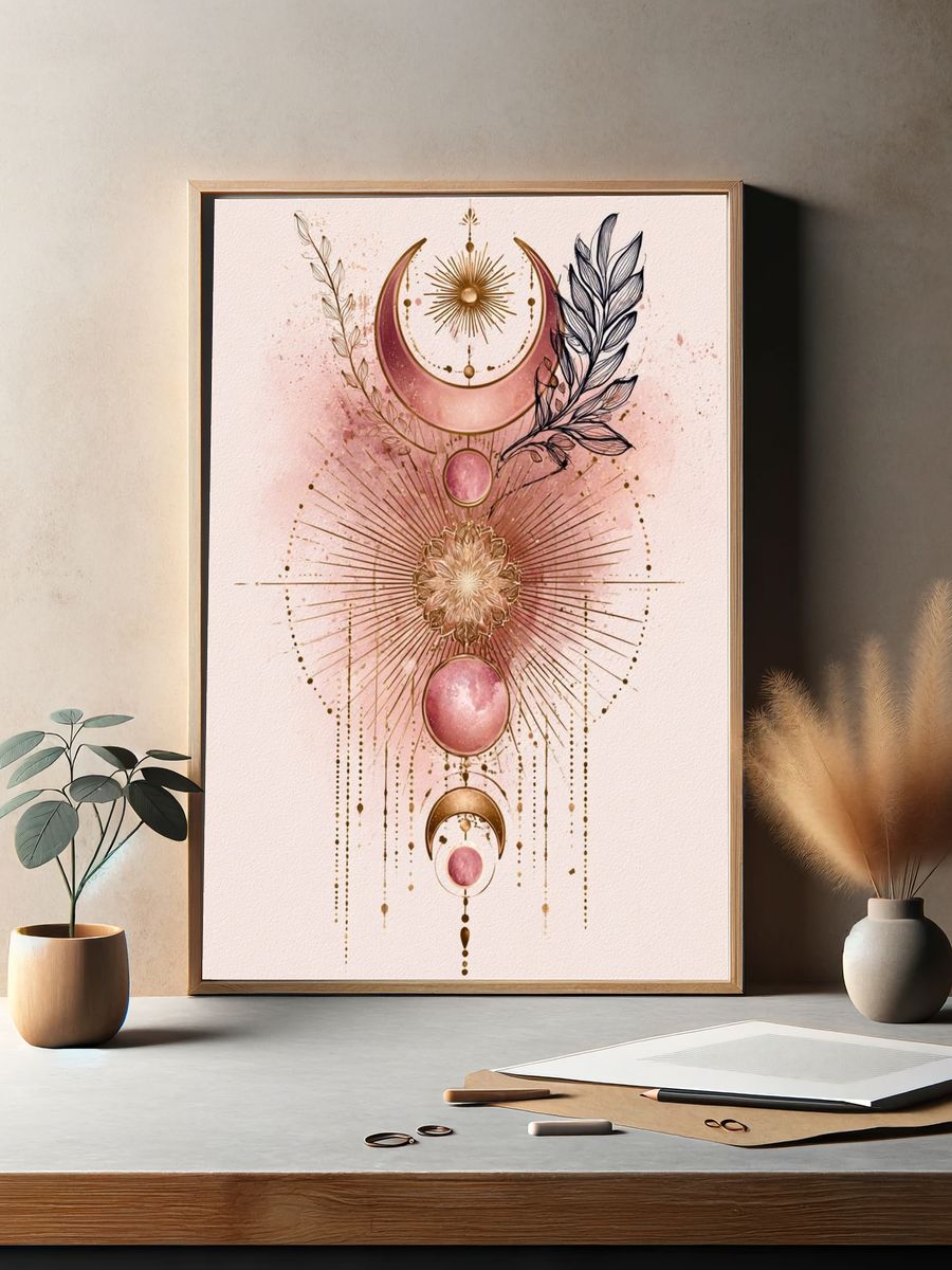 Celestial Moon Phase Botanical Poster. — room view 2