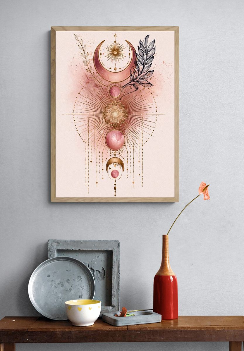 Celestial Moon Phase Botanical Poster. — room view 3