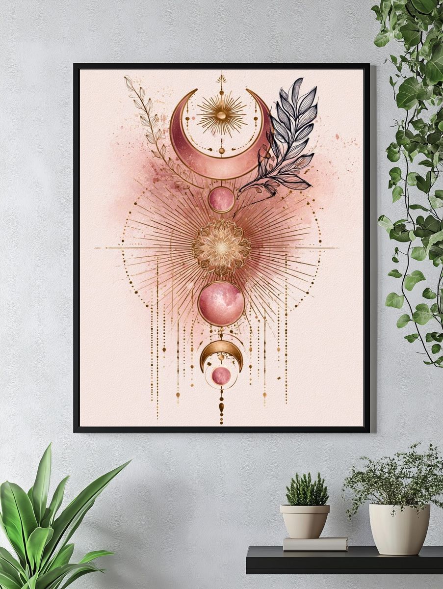 Celestial Moon Phase Botanical Poster. — room view 4