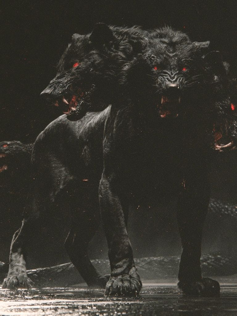 Three-Headed Cerberus Dark Print. poster — animals art