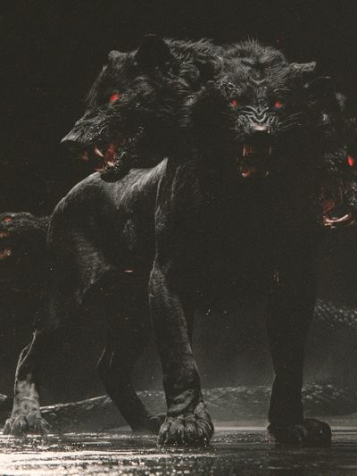 Three-Headed Cerberus Dark Print. poster