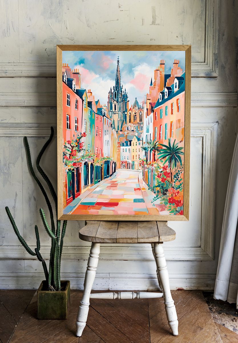 Charming European Street — Colorful Print. — room view 1