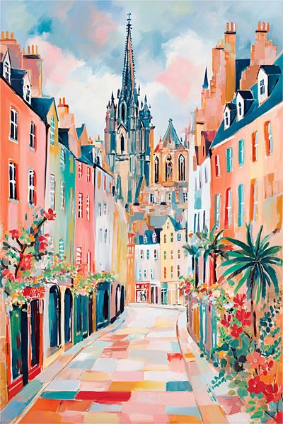 Charming European Street — Colorful Print. poster print