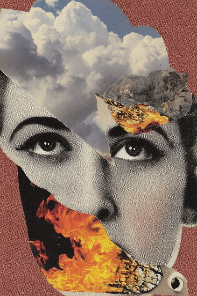 Surreal Face with Flames — Collage Print. poster detail