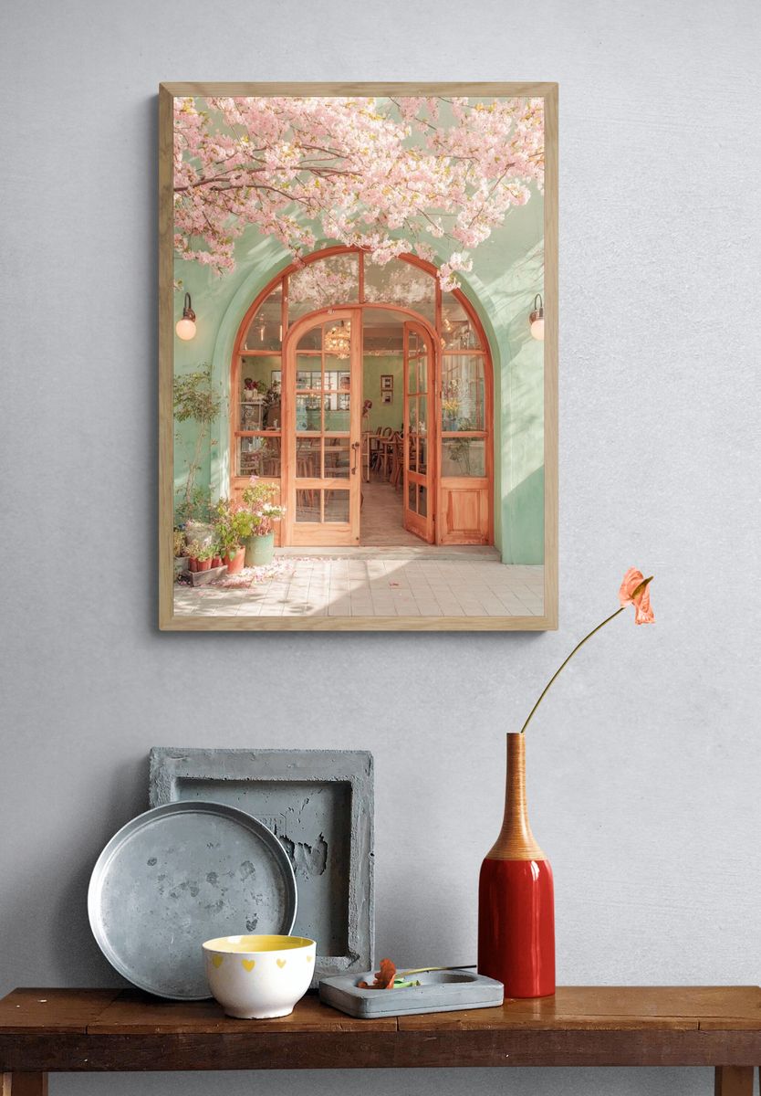 Charming Café Entrance — Photography Print. — room view 3