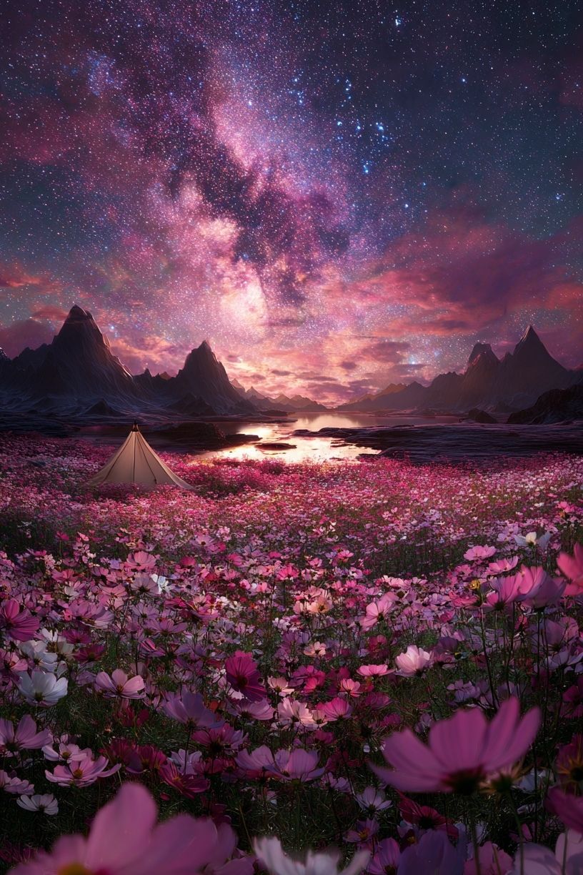 Cosmic Flower Field — Fantasy Print. poster — nature art