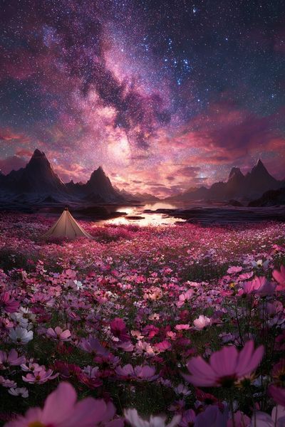 Cosmic Flower Field — Fantasy Print