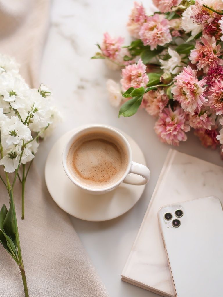 Coffee and Flowers — Photography Print. poster — photography art