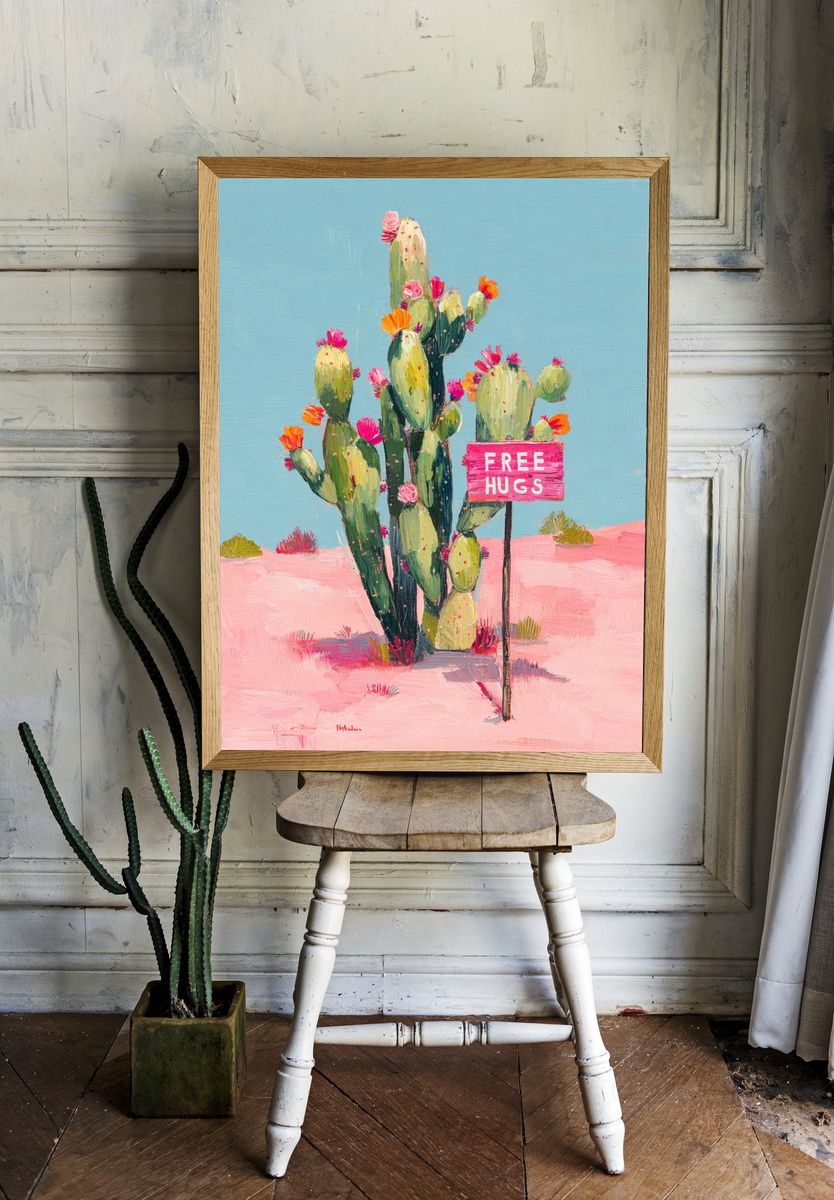 Cactus with Free Hugs — Illustration Print. — room view 1