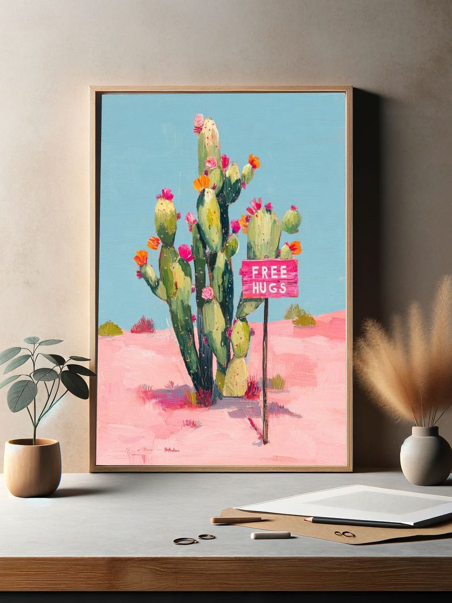 Cactus with Free Hugs — Illustration Print. — room view 2