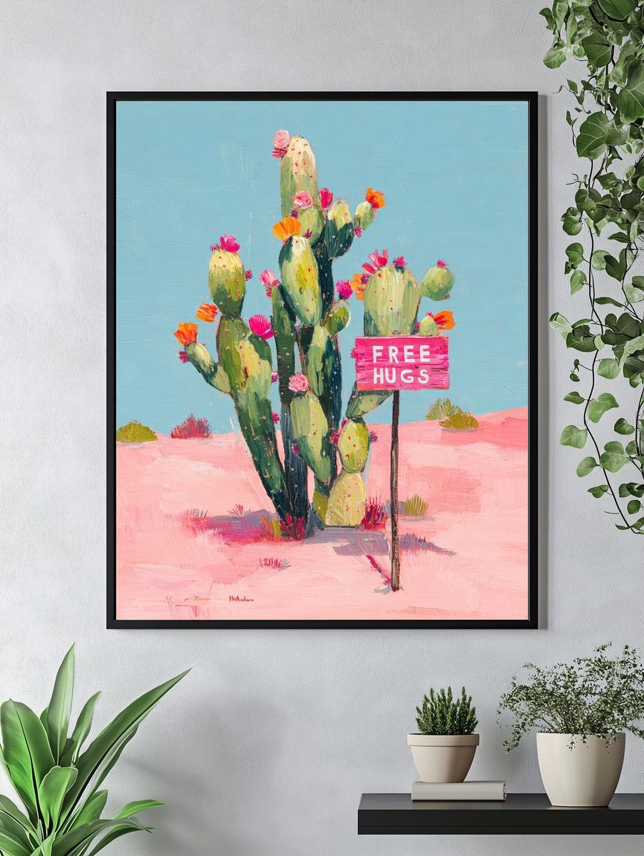 Cactus with Free Hugs — Illustration Print. — room view 4