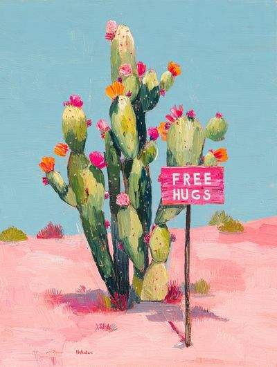 Cactus with Free Hugs — Illustration Print. poster print
