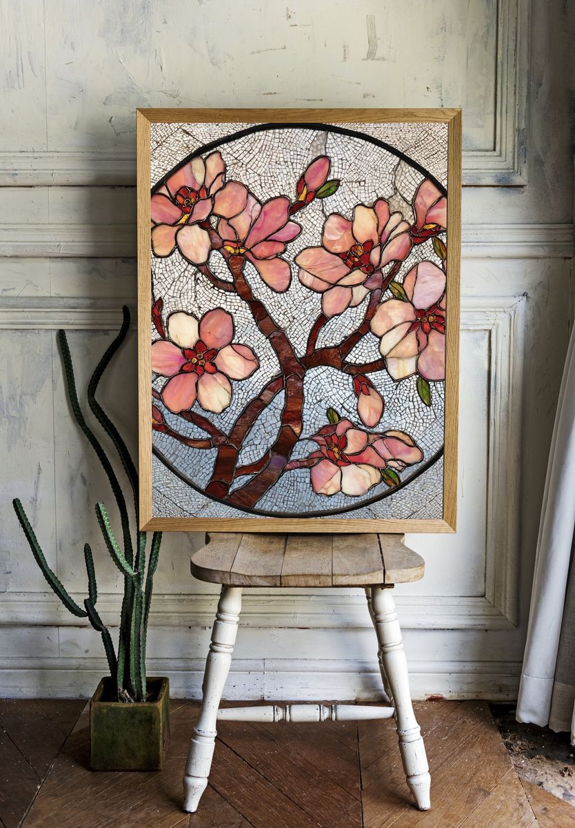 Cherry Blossom Stained Glass Poster. room preview