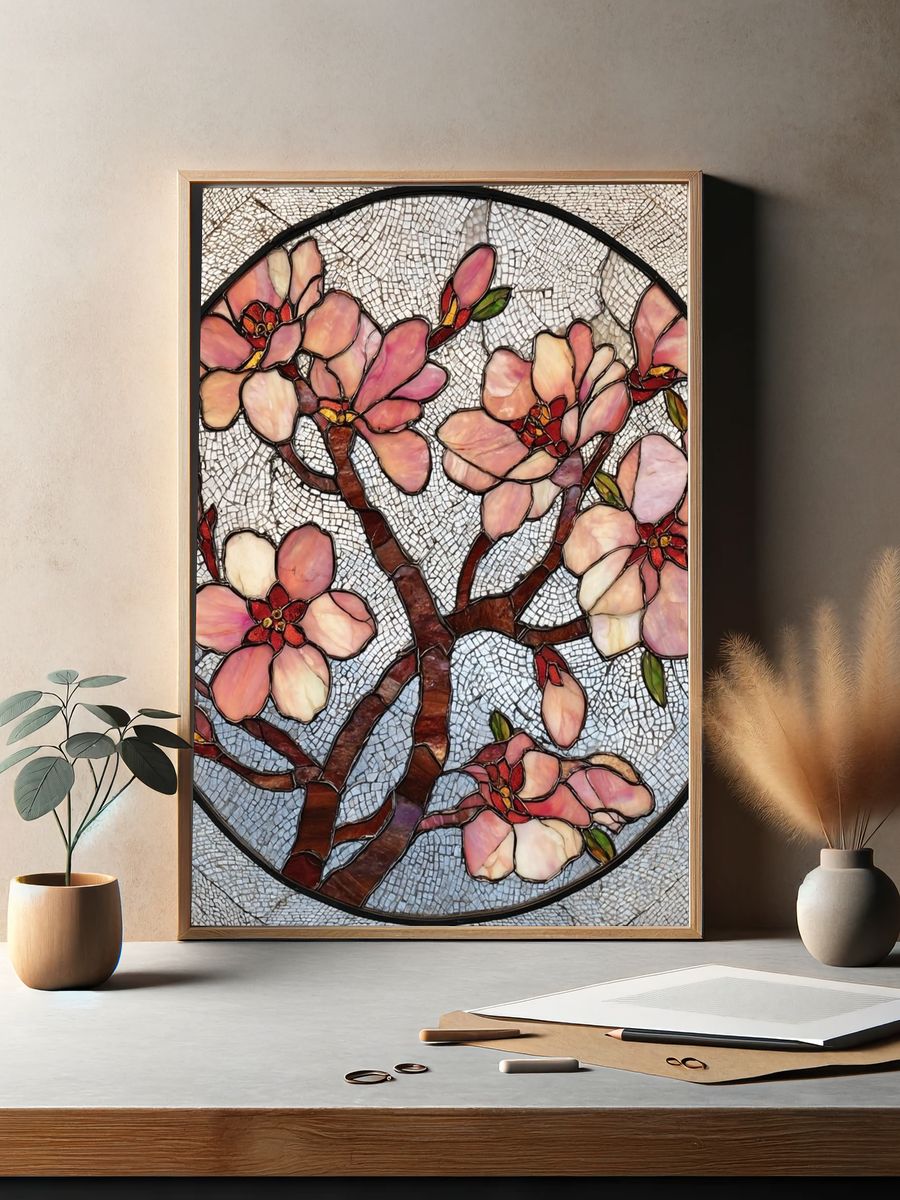 Cherry Blossom Stained Glass Poster. — room view 2