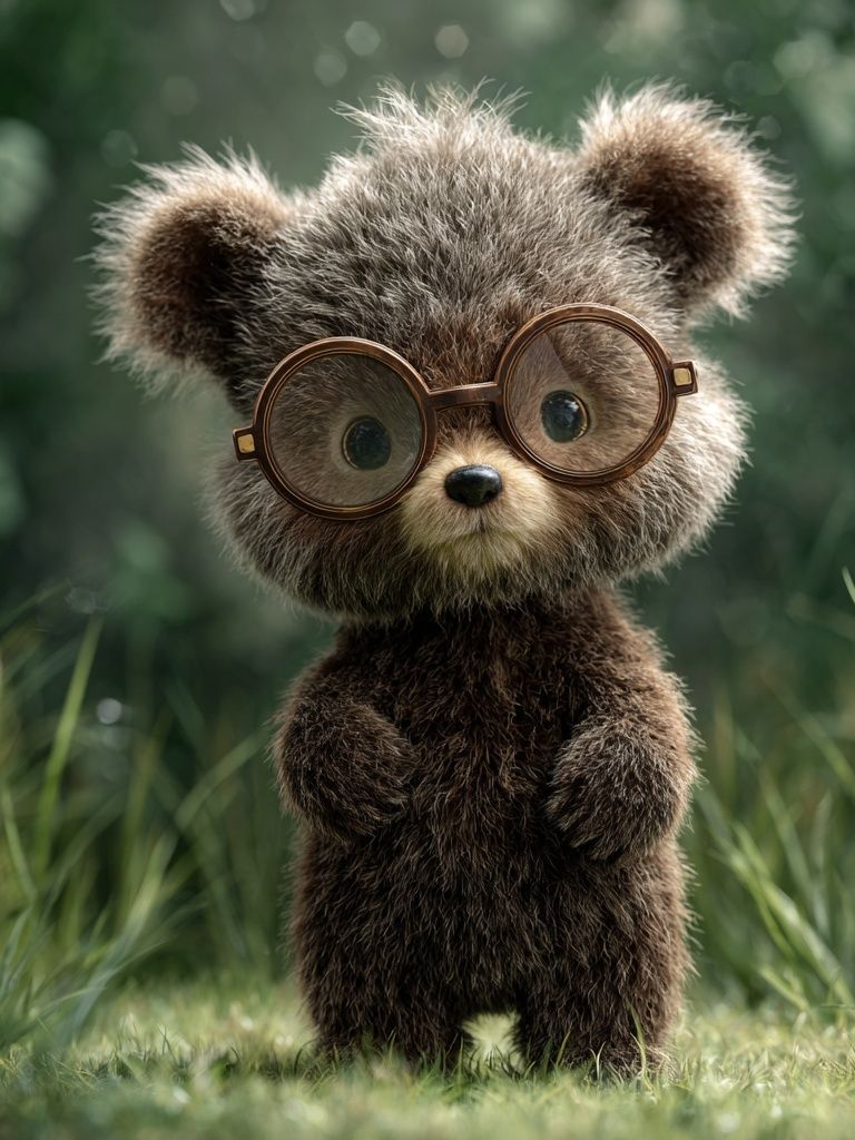 Cute Bear with Glasses — Illustration Print. poster detail