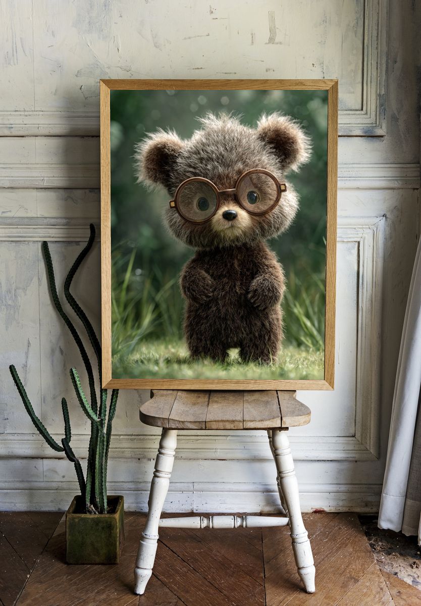 Cute Bear with Glasses — Illustration Print room preview