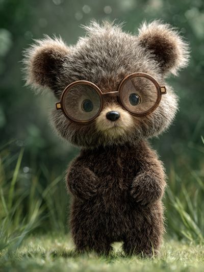 Cute Bear with Glasses — Illustration Print. poster