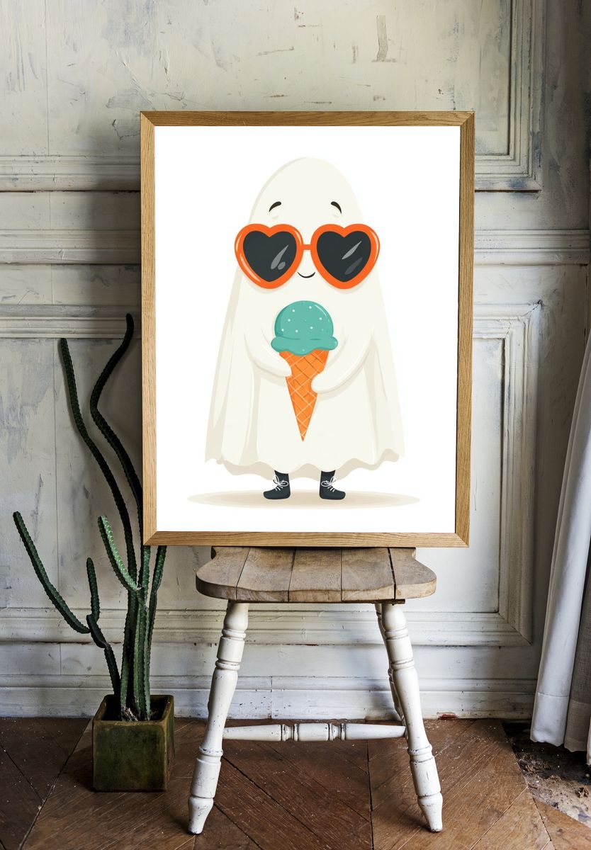 Cute Ghost with Ice Cream — Cartoon Print room preview