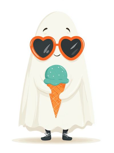 Cute Ghost with Ice Cream — Cartoon Print. poster print