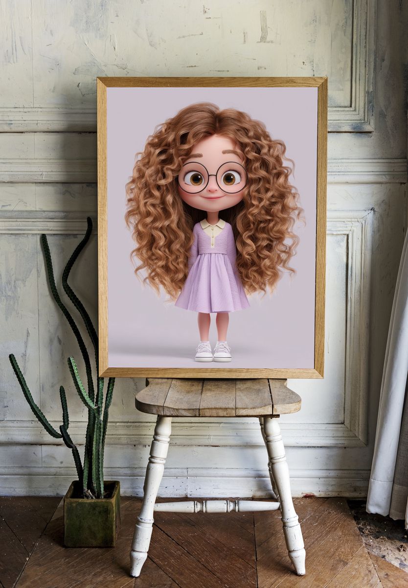 Cute Cartoon Girl Illustration Poster room preview