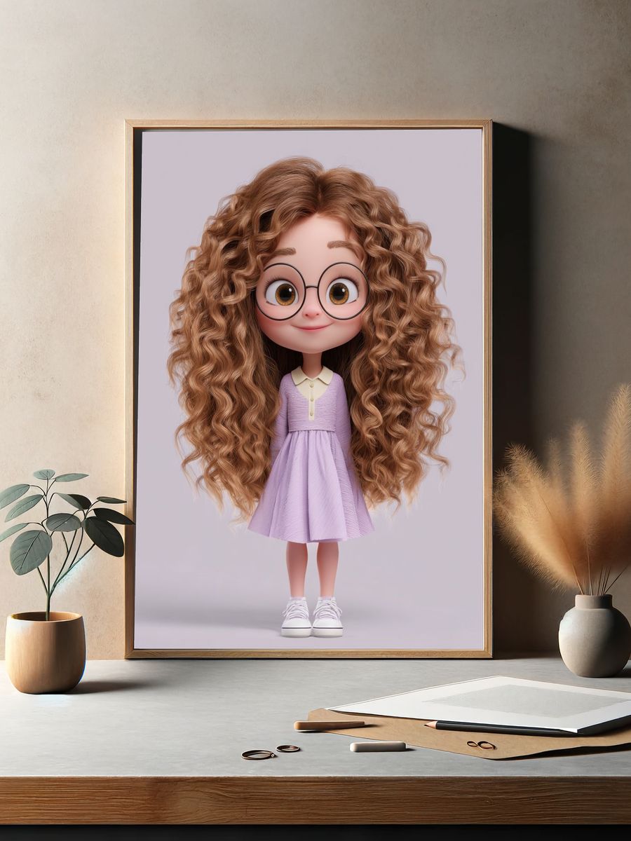 Cute Cartoon Girl Illustration Poster. — room view 2