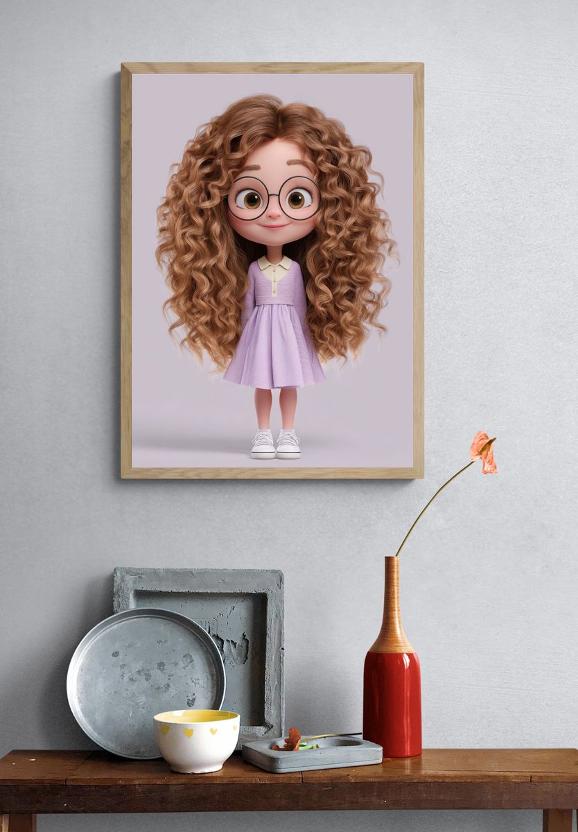 Cute Cartoon Girl Illustration Poster. — room view 3