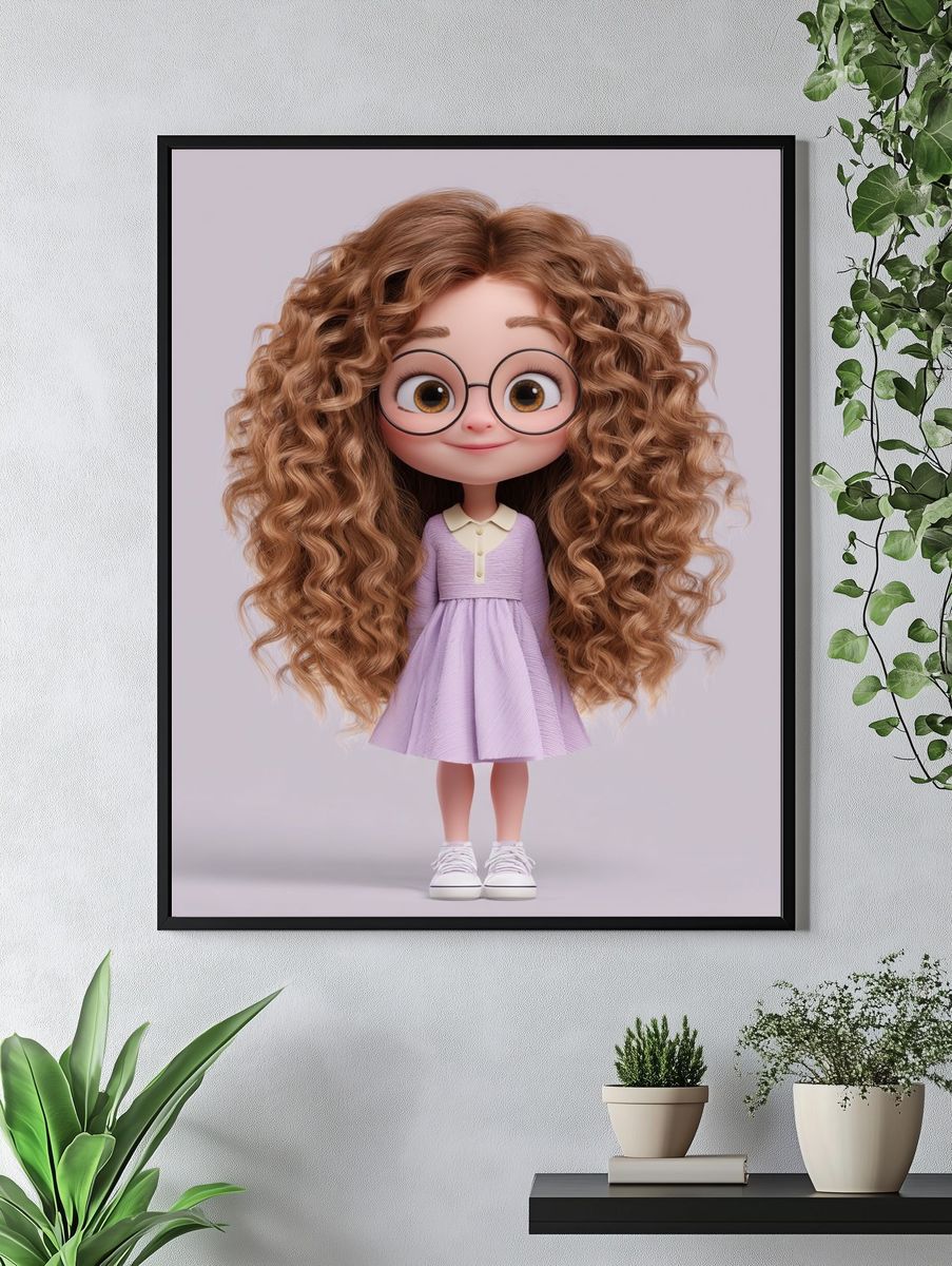 Cute Cartoon Girl Illustration Poster. — room view 4