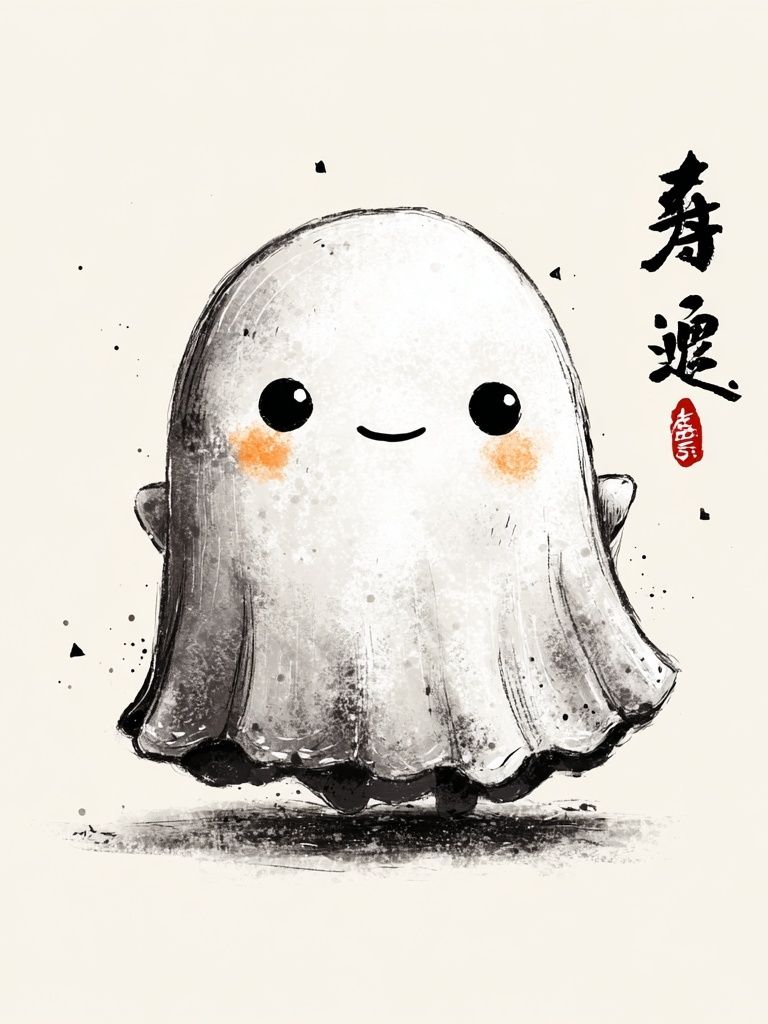 Cute Ghost Illustration Poster. poster — illustration art