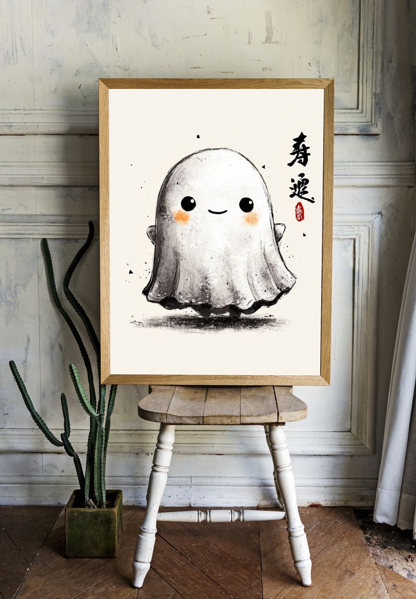 Cute Ghost Illustration Poster room preview