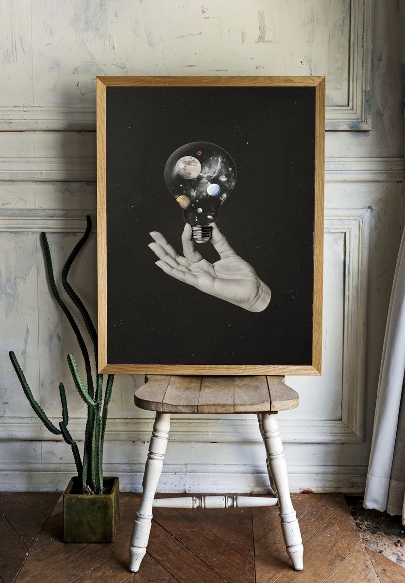 Cosmic Lightbulb — Surrealism Print. — room view 1