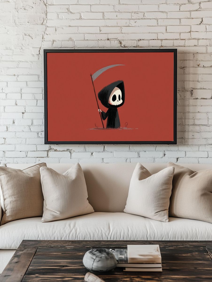 Cute Grim Reaper — Illustration Print. room preview