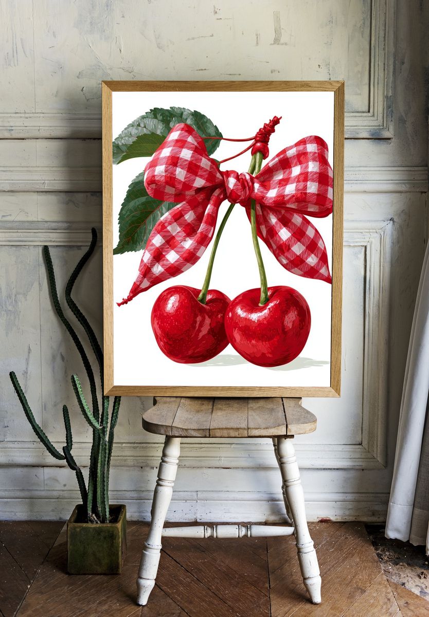 Cherry Bow Illustration Print. room preview