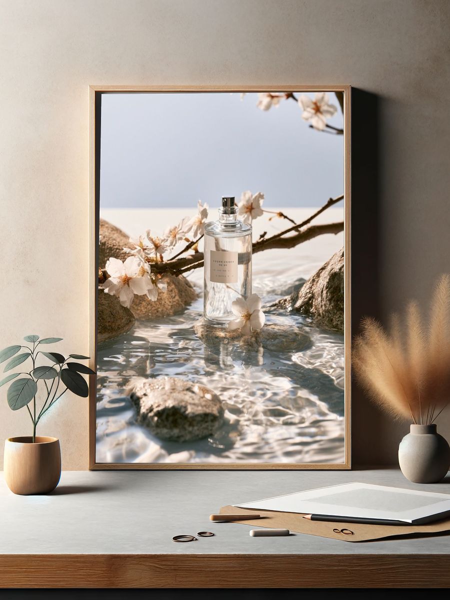 Cherry Blossom Perfume Still Life Poster. — room view 2