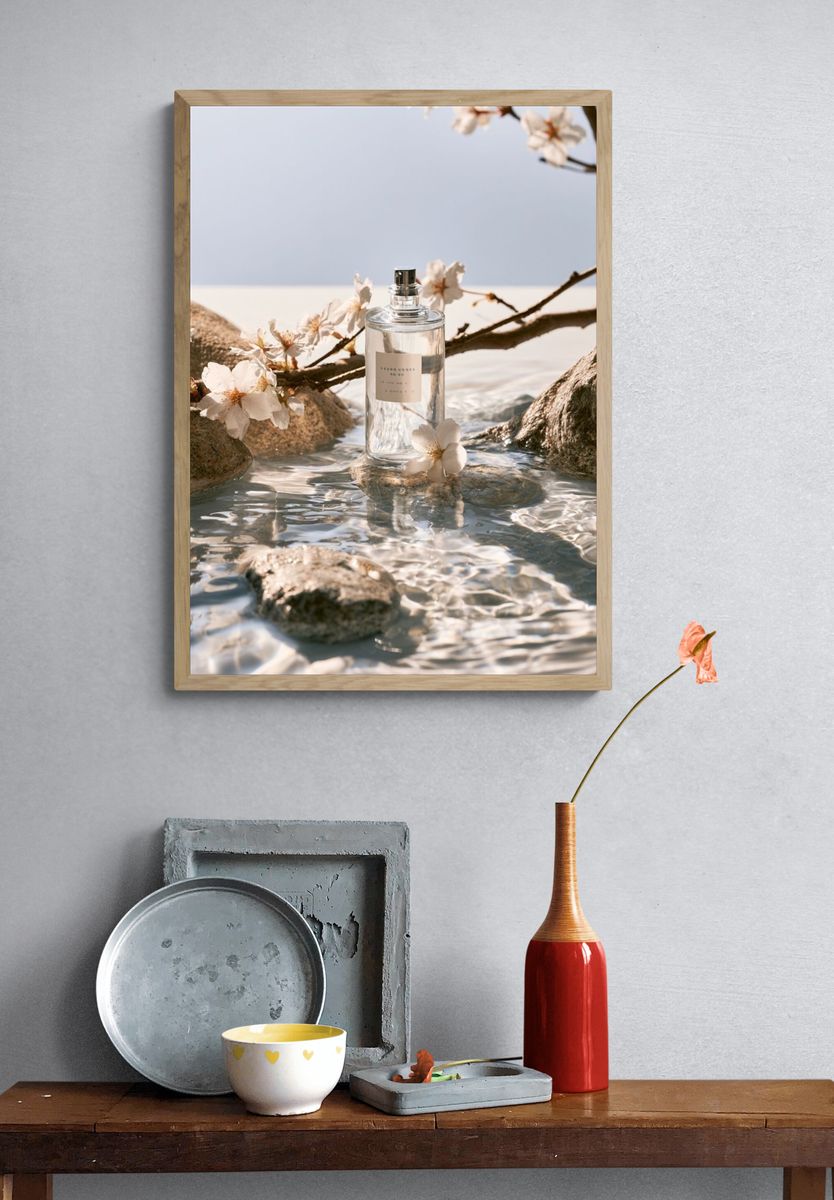 Cherry Blossom Perfume Still Life Poster. — room view 3