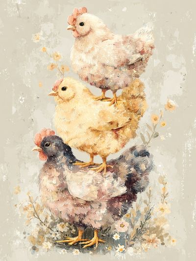Charming Chickens — Watercolor Print. poster