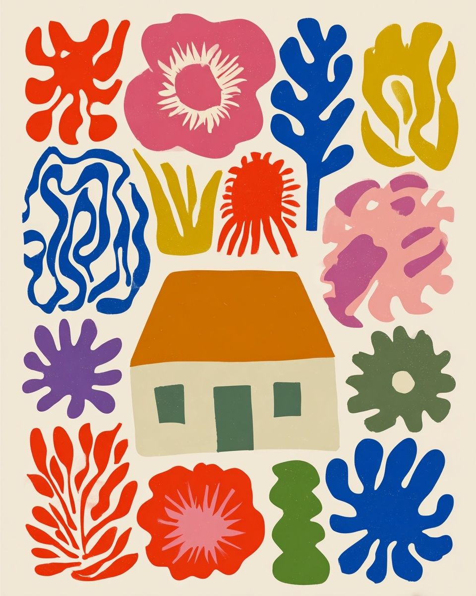 Colorful House and Flora Poster. poster detail