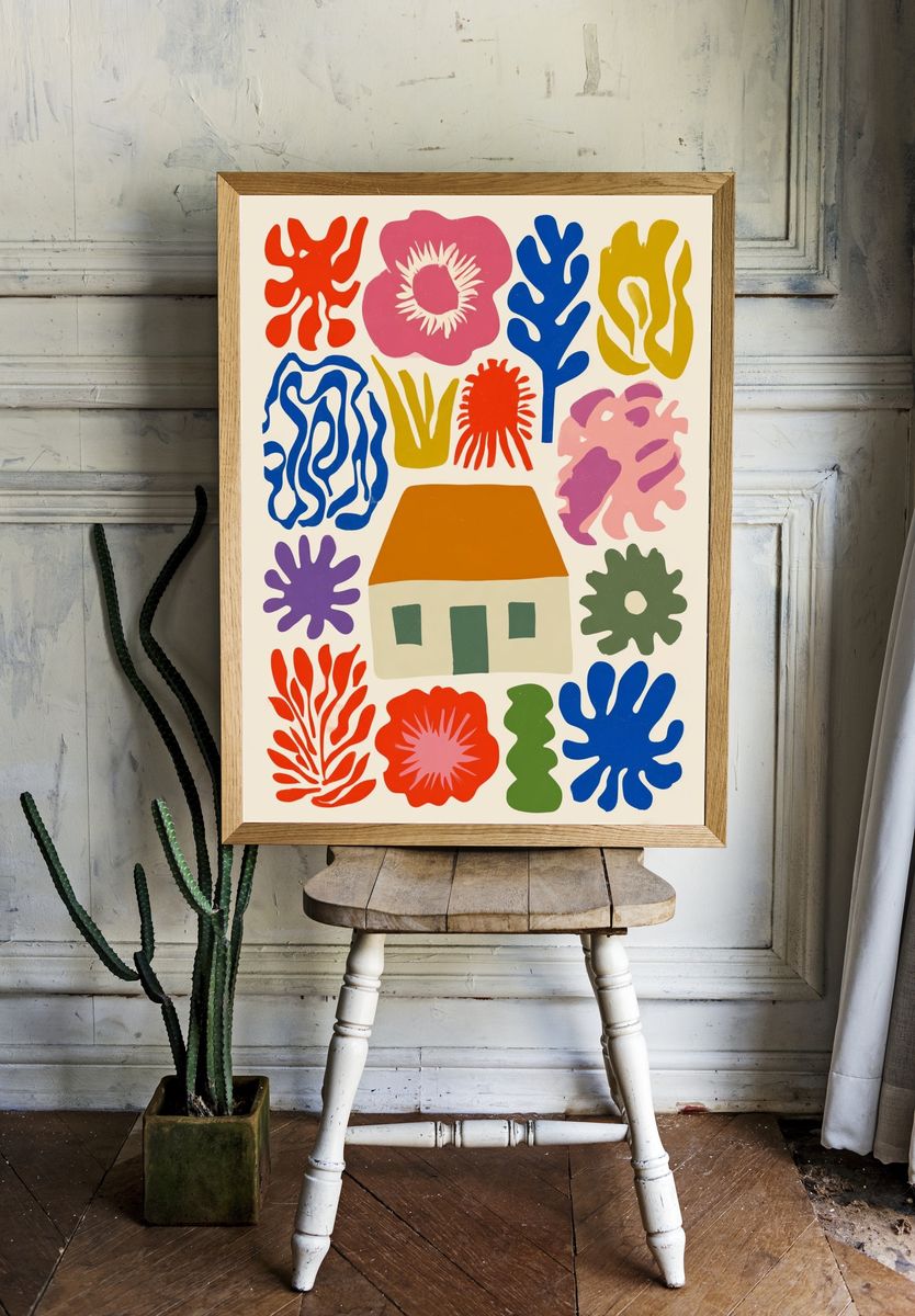 Colorful House and Flora Poster. room preview