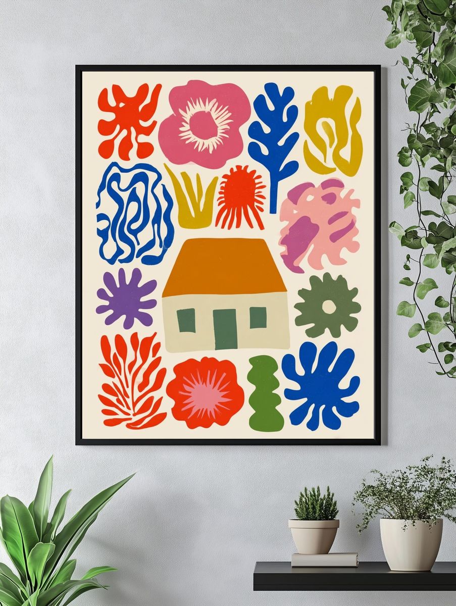 Colorful House and Flora Poster. — room view 4