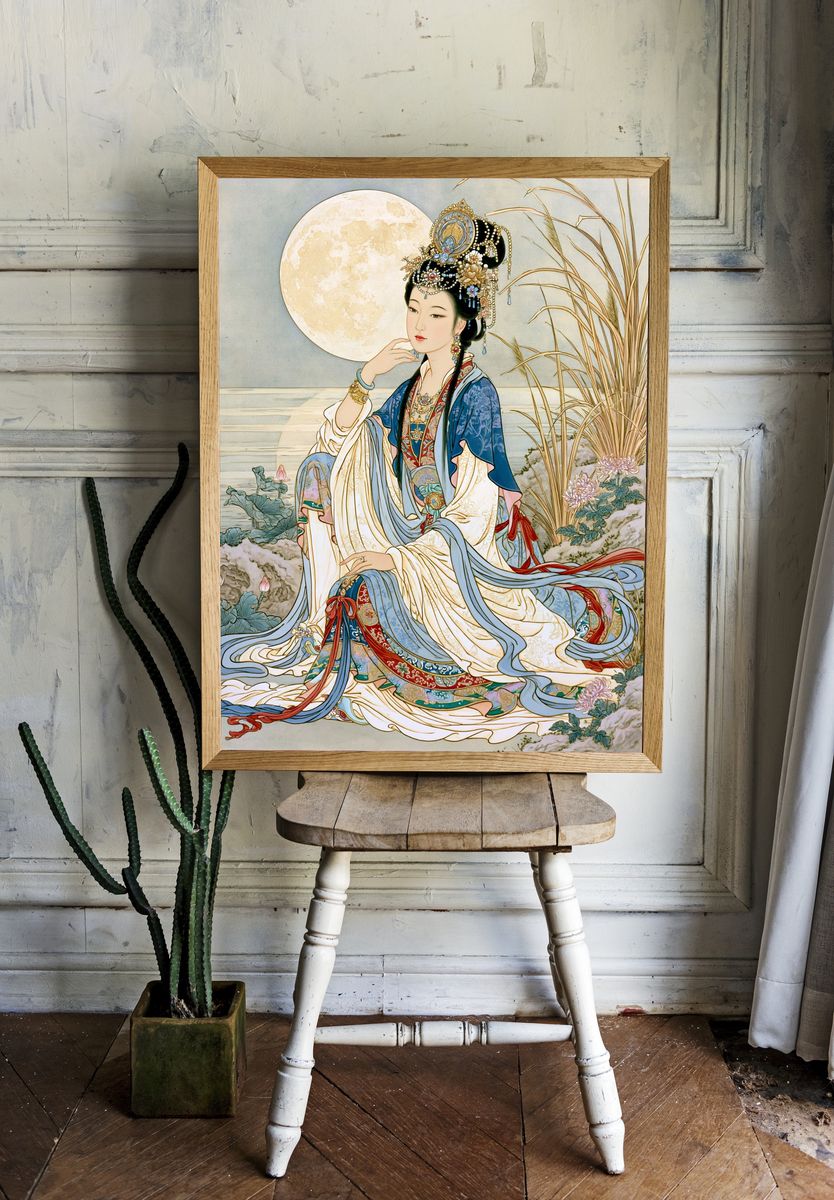 Moonlit Chinese Empress Illustration Poster. — room view 1