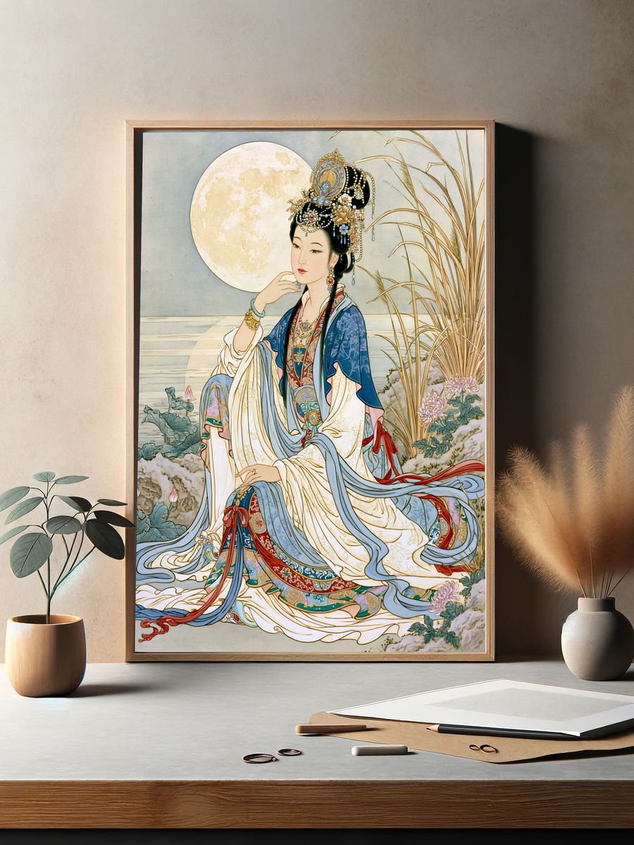 Moonlit Chinese Empress Illustration Poster. — room view 2