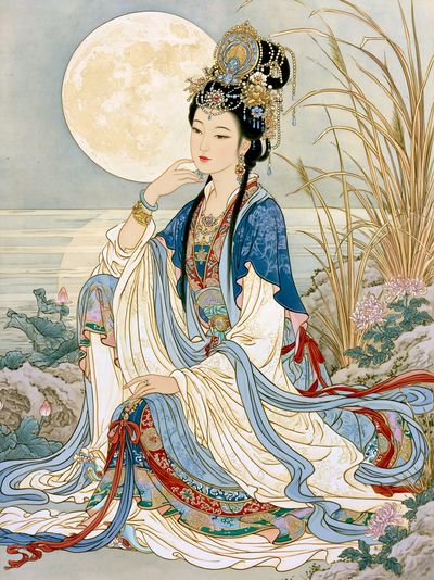 Moonlit Chinese Empress Illustration Poster. poster