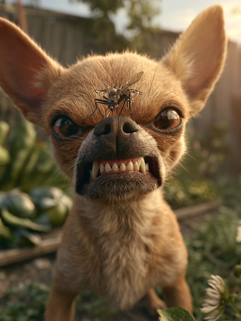 Chihuahua with Mosquito Digital Art Poster. poster detail