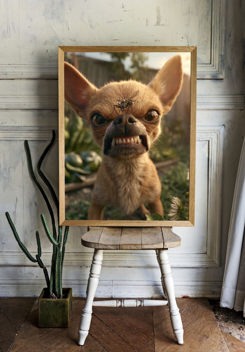Chihuahua with Mosquito Digital Art Poster. — room view 1
