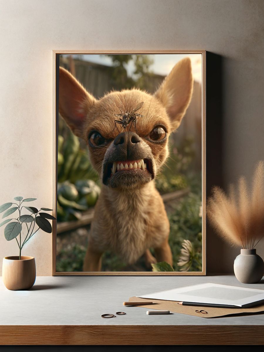 Chihuahua with Mosquito Digital Art Poster. — room view 2