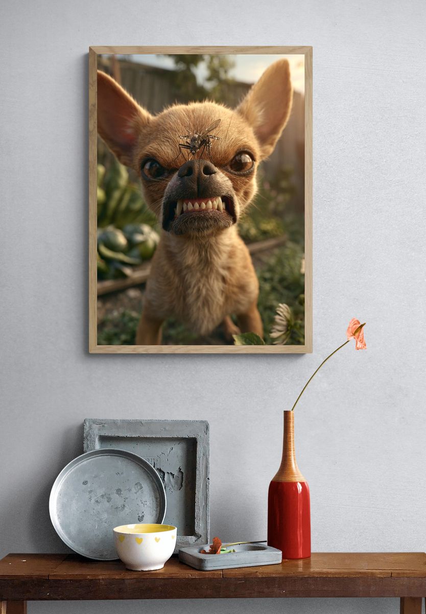 Chihuahua with Mosquito Digital Art Poster. — room view 3