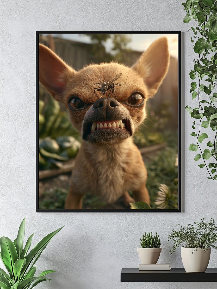 Chihuahua with Mosquito Digital Art Poster. — room view 4