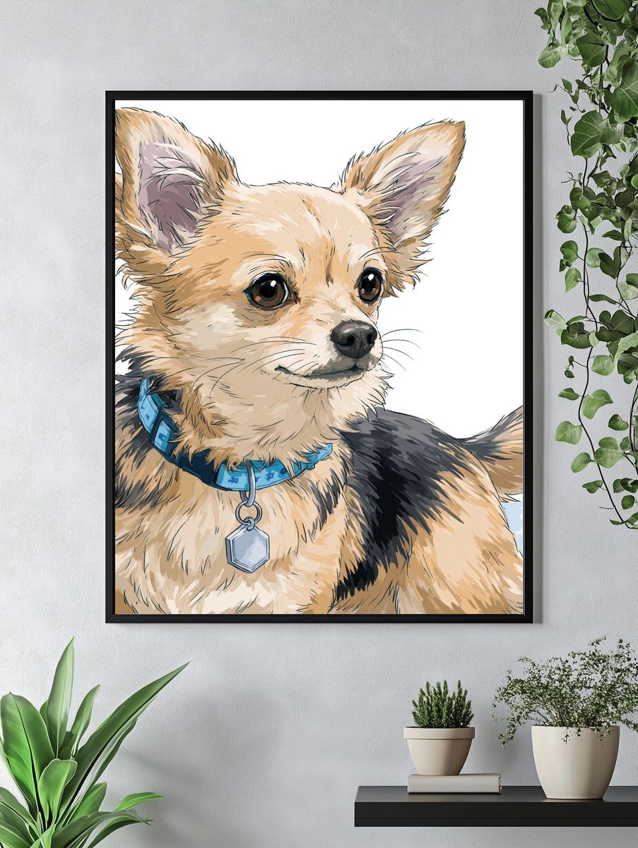 Chihuahua Portrait Illustration Poster. — room view 4