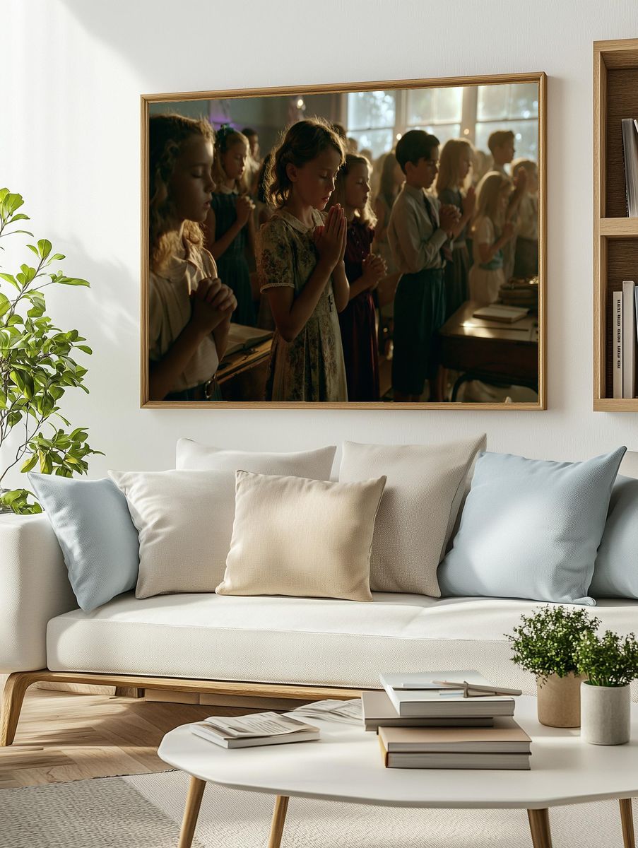 Children in Prayer Photography Poster. — room view 2