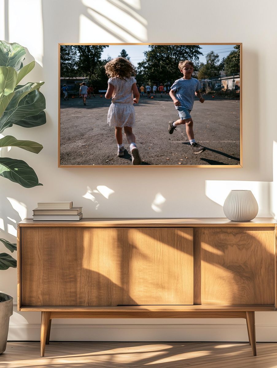 Children Playing Outdoors Photography Poster. — room view 3