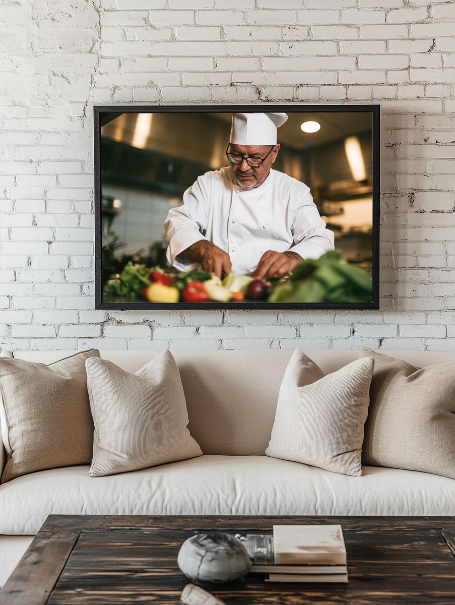 Chef Preparing Ingredients Photography Poster. — room view 1